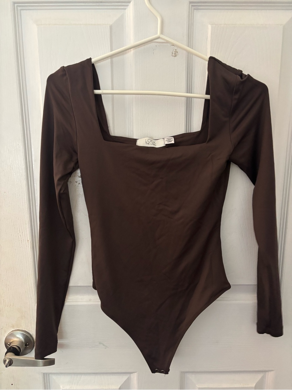 Square Neck Long-Sleeve Bodysuit in Chocolate Brown